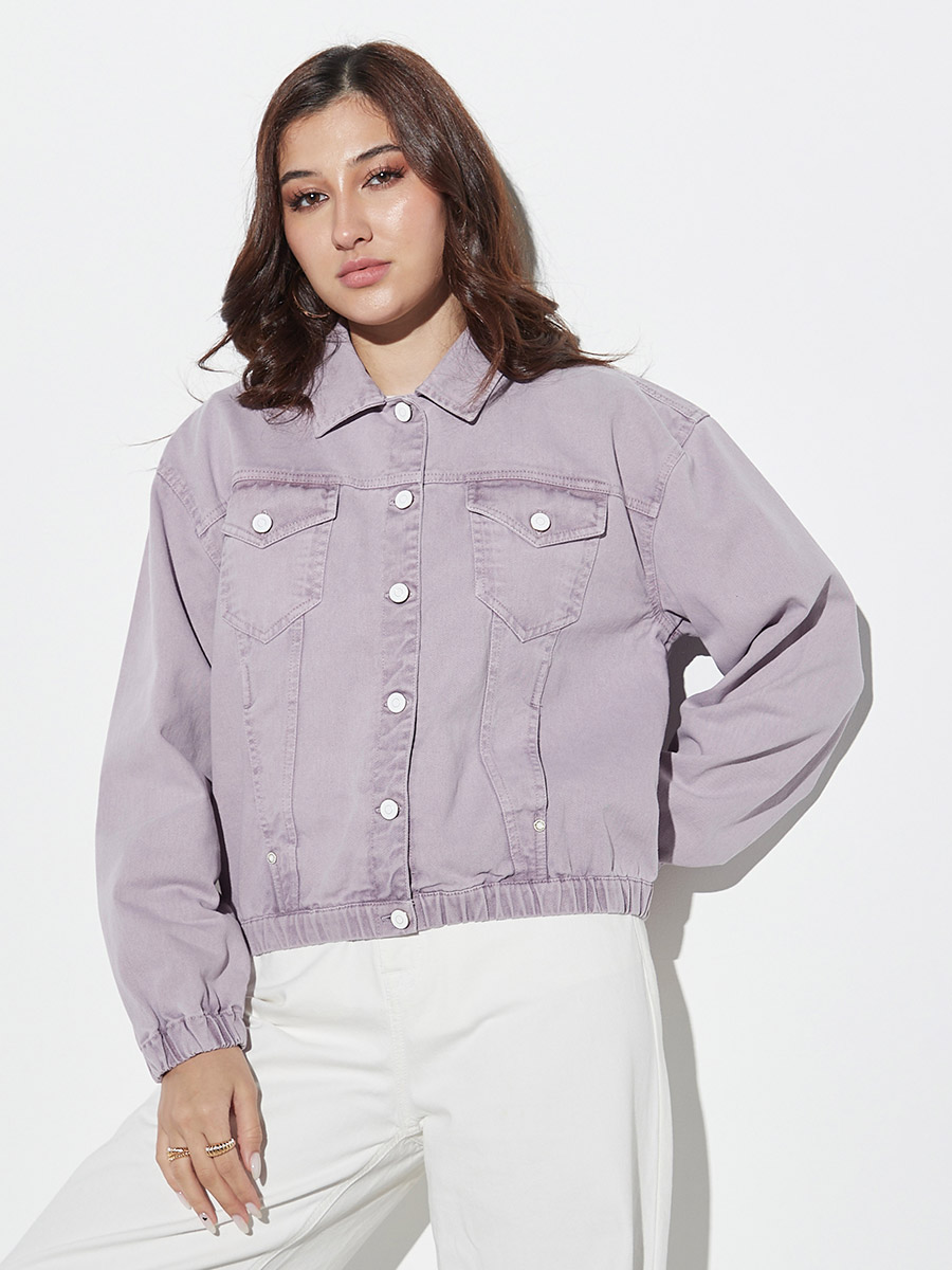 Lilac Acid Denim Jacket Purple BON BON Denim Jacket Acid Wash