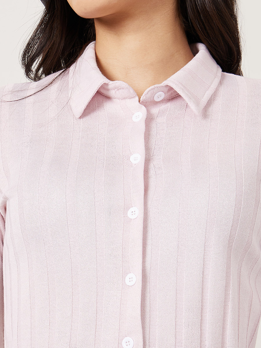 Soft Touch Ribbed Knit Top with Button Placket