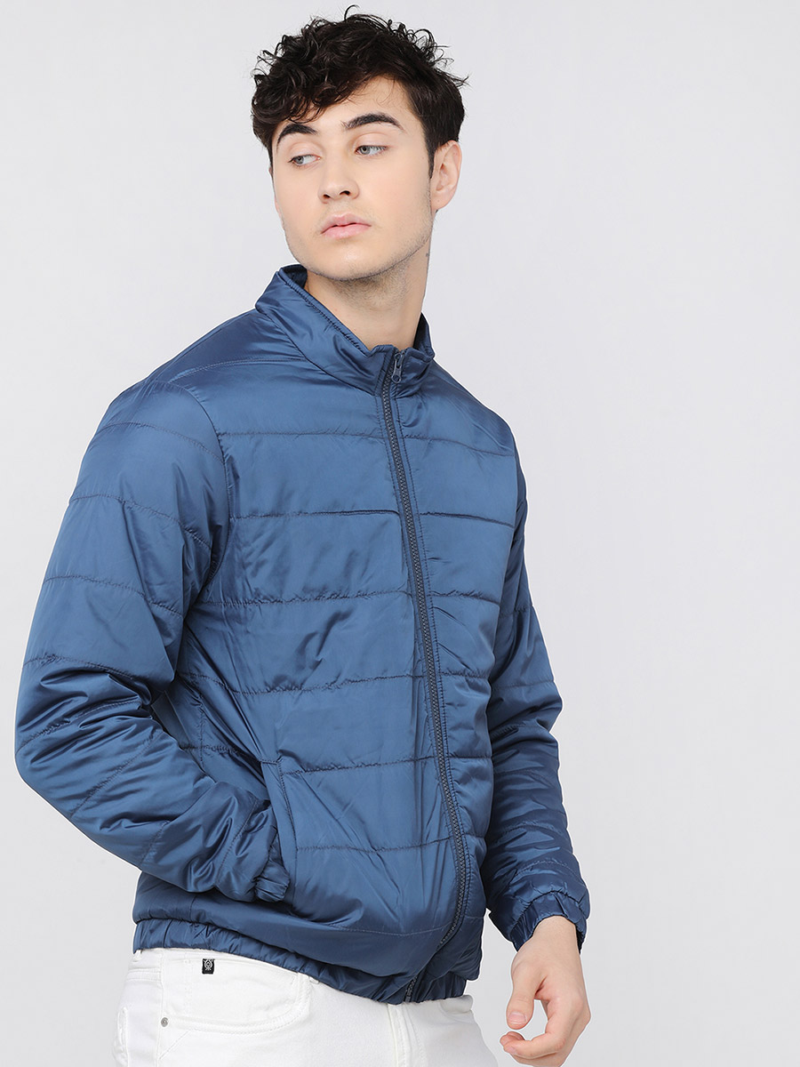 Solid High Neck Zip Up Bomber Jacket For Men at Kuwait Styli