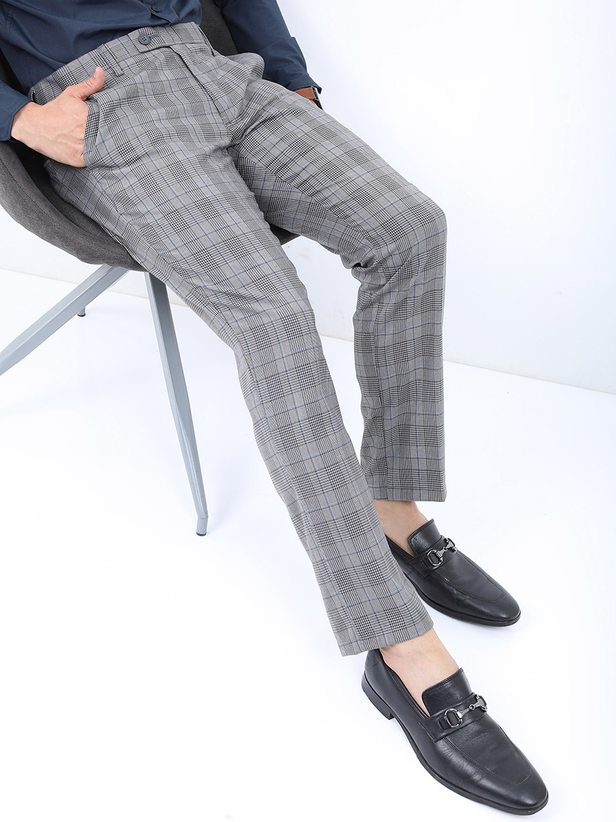 Checked Slim Fit Formal Trouser For Men at Kuwait Styli