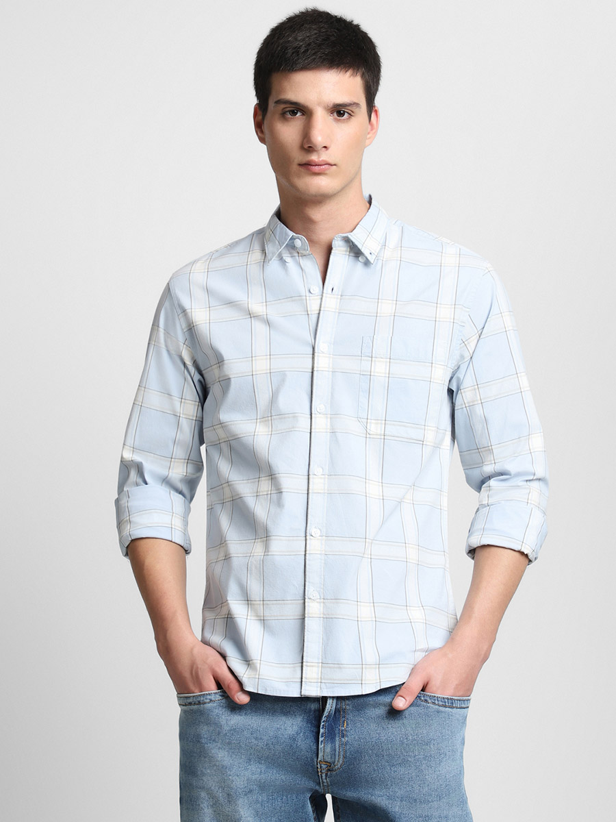 Big Size Regular Fit Casual Check Shirt for Men (Medium) White