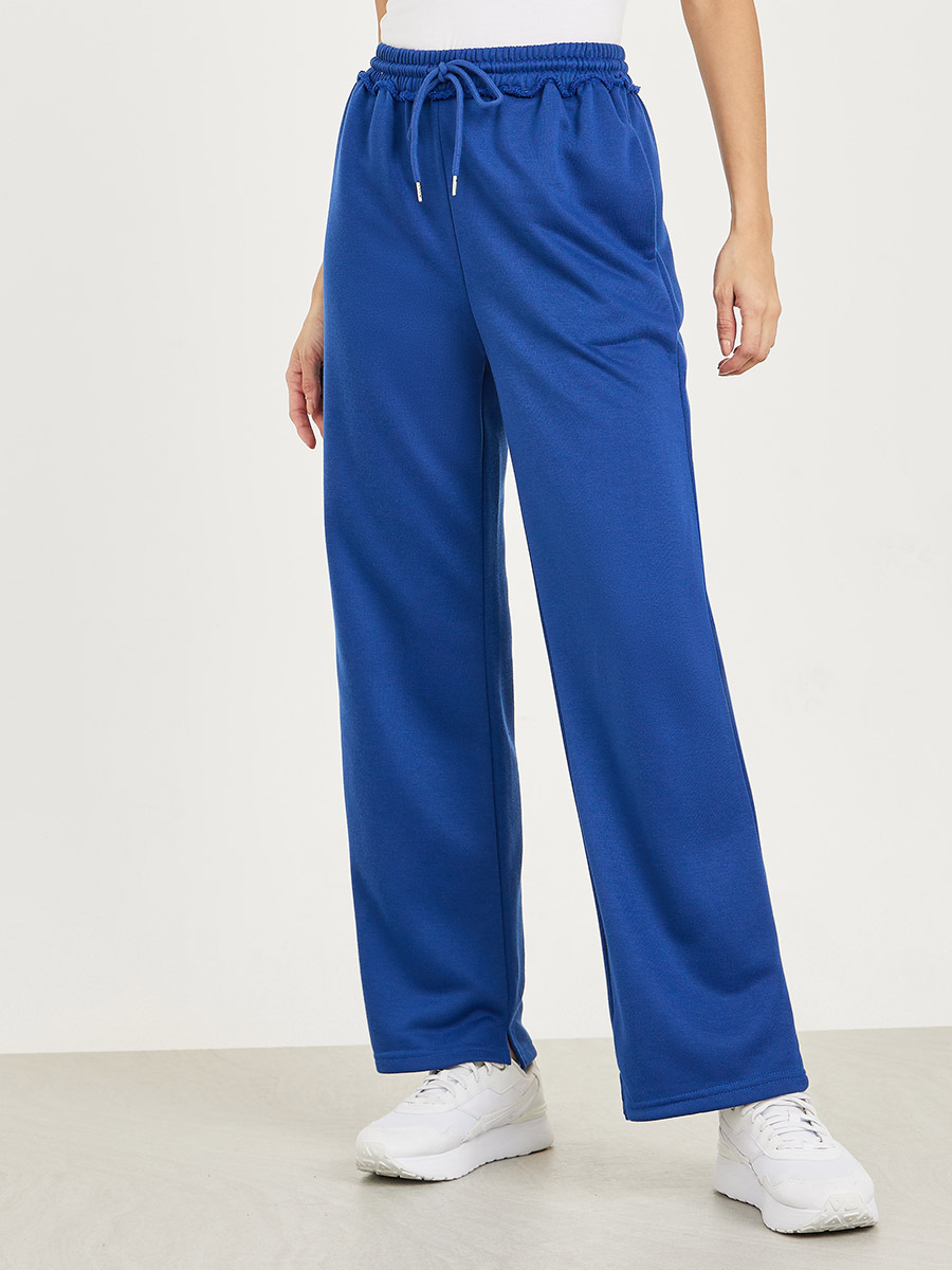 Drawstring Wide Leg Joggers with Pocket For Women at Kuwait Styli