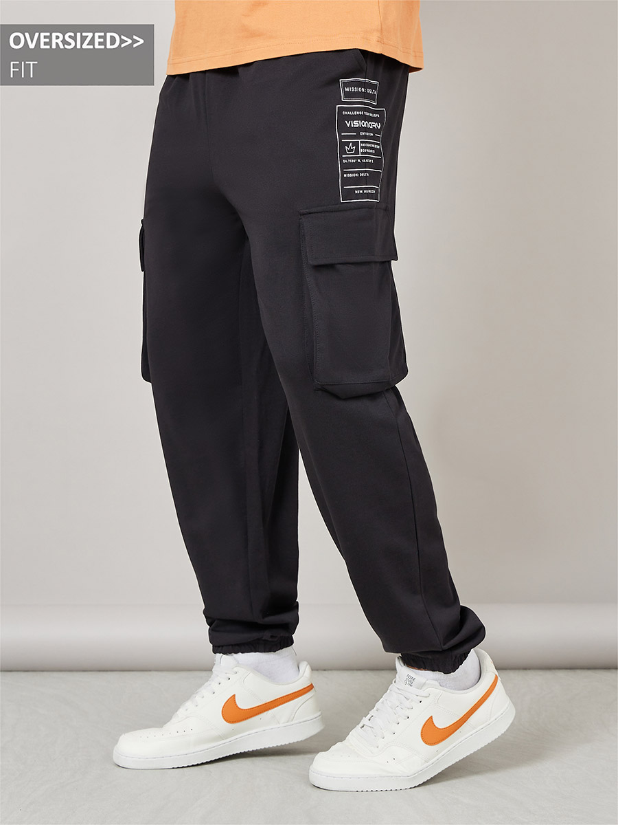 Graphic Print Oversized Cargo Joggers For Men at Kuwait Styli
