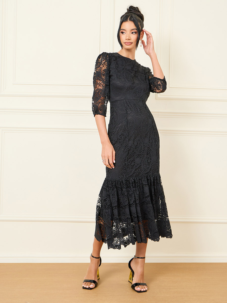 Lace mermaid midi dress deals