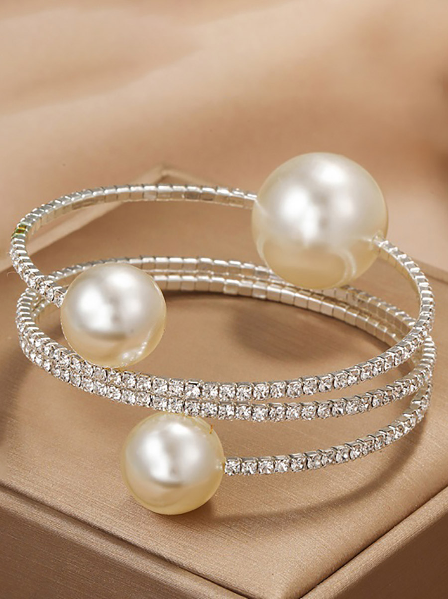 atelier el Drop bangle(K10+pearl) Buy Embellished Spiral Faux Pearl Bangle Silver For Women