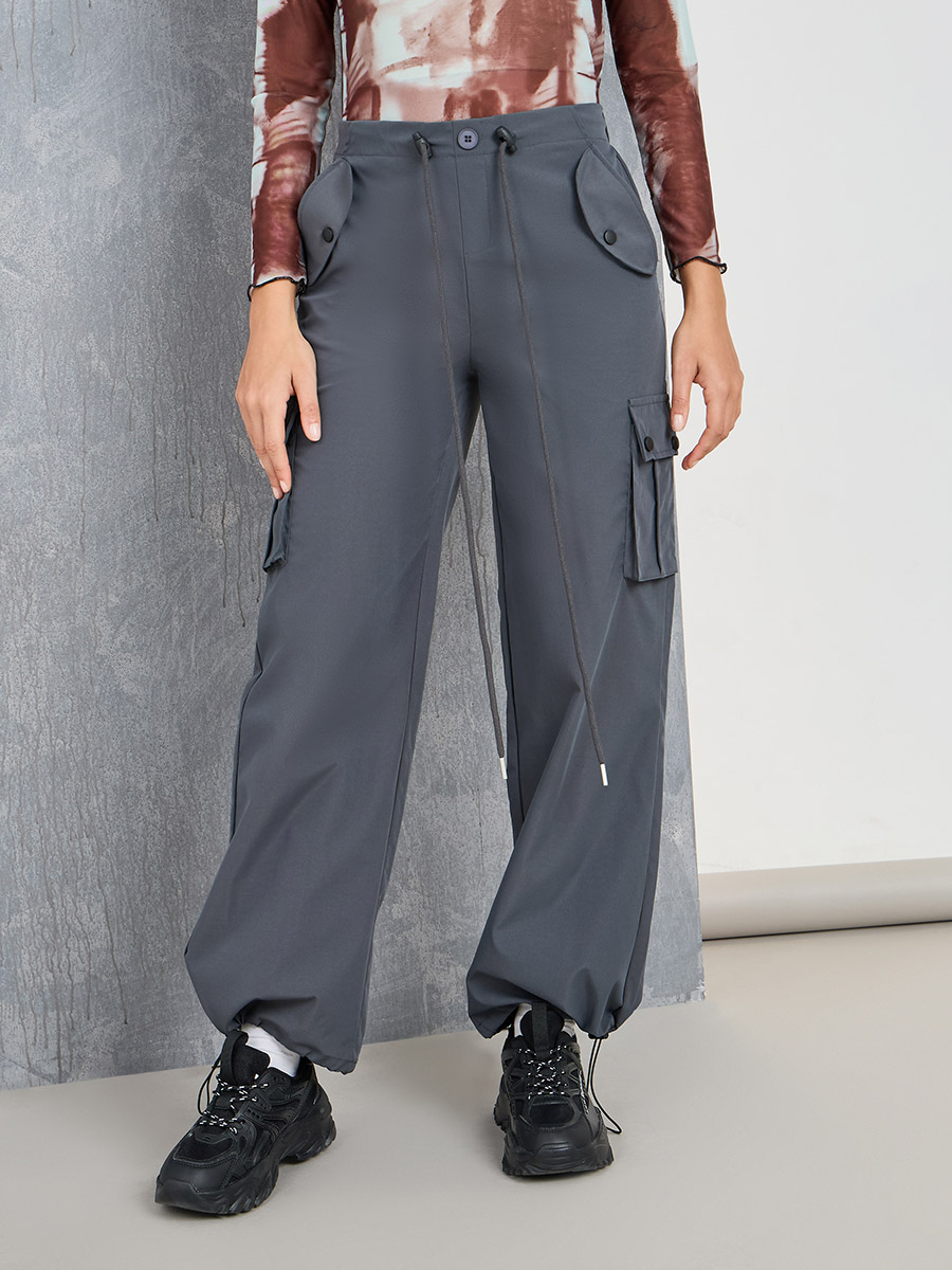 Buy Relaxed Fit Cargo Pants with Toggle Drawstring Grey For