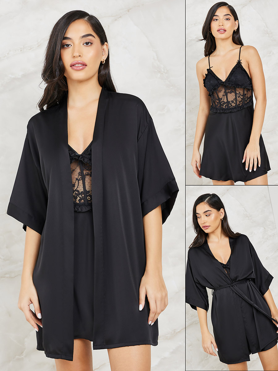 Women's Silk Lace Cosette Nightgown in Black