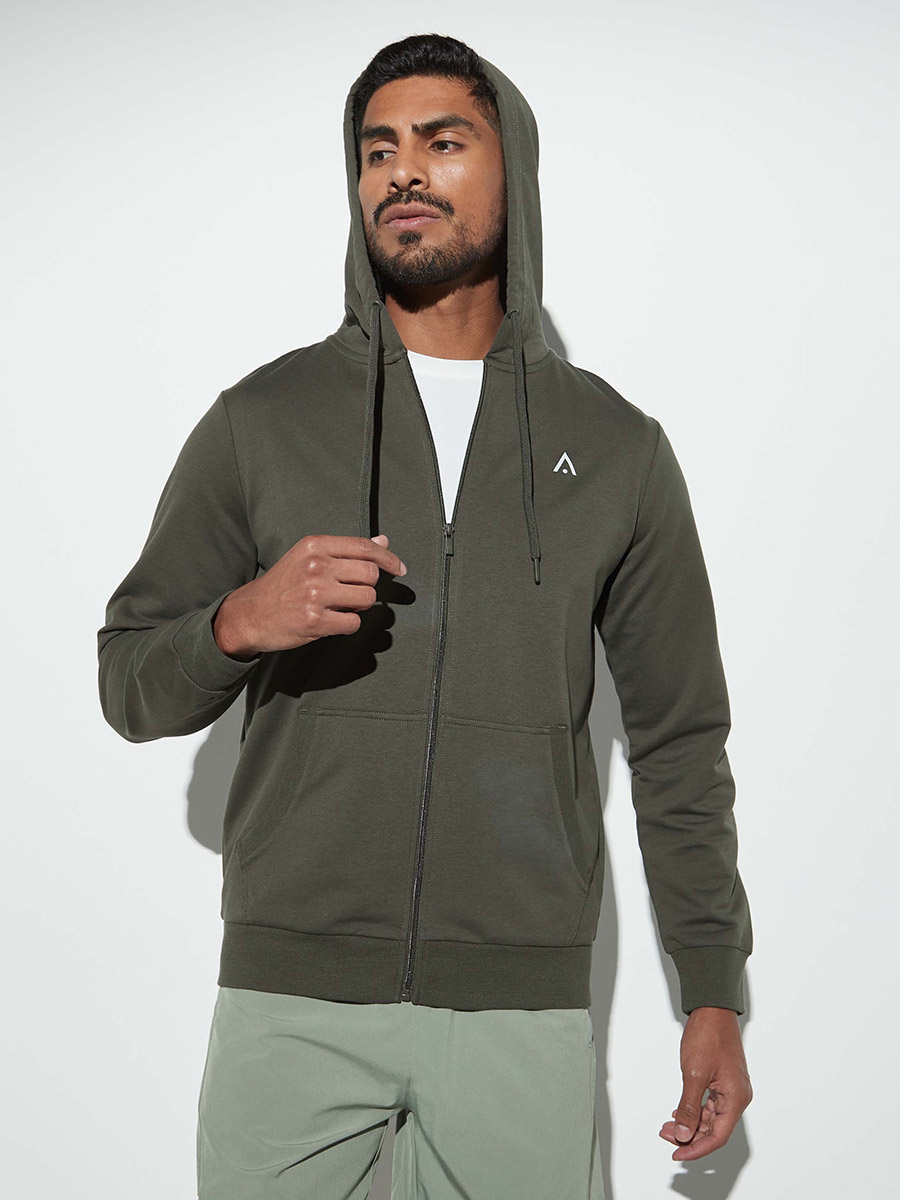 Zip Through Hoodie with Kangaroo Pocket For Men at Kuwait Styli