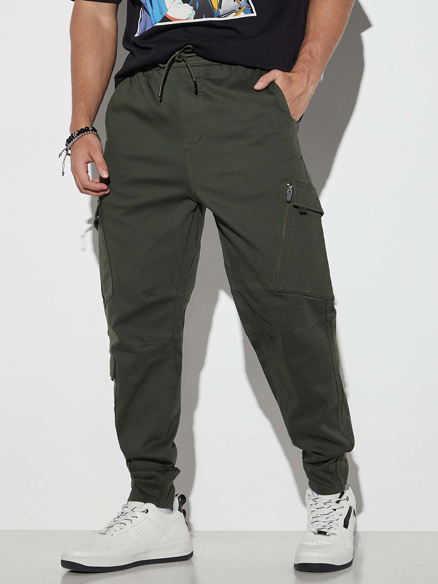 【SATIIIZ】Ramos Multi Cotton Cargo Pants Buy Relaxed Fit Cargo Pants with Drawstring Closure Green