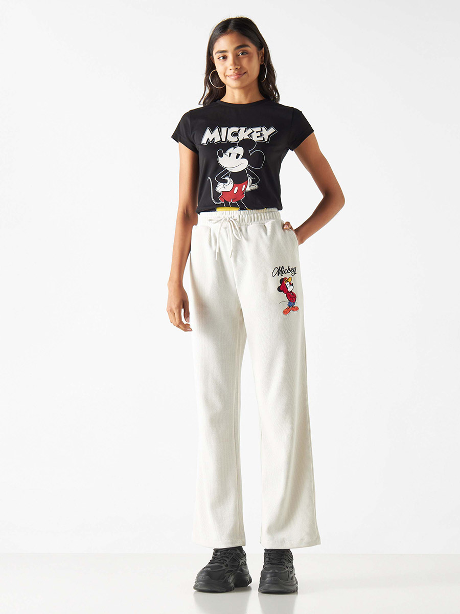 Mickey Mouse Embroidered Drawstring Elastic Waist Sweatpants