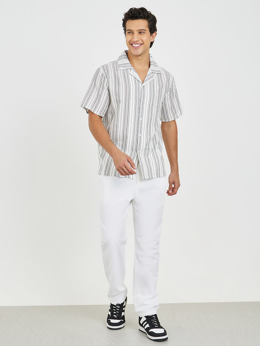 Buy Yarn Dyed Stripe Relaxed Fit Resort Shirt White For Men