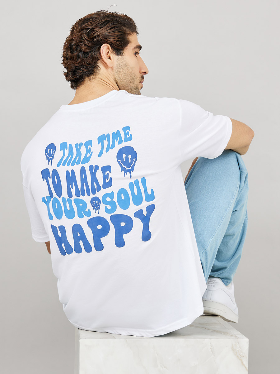 Back Slogan Puff Print Oversized T-Shirt For Men at UAE Styli