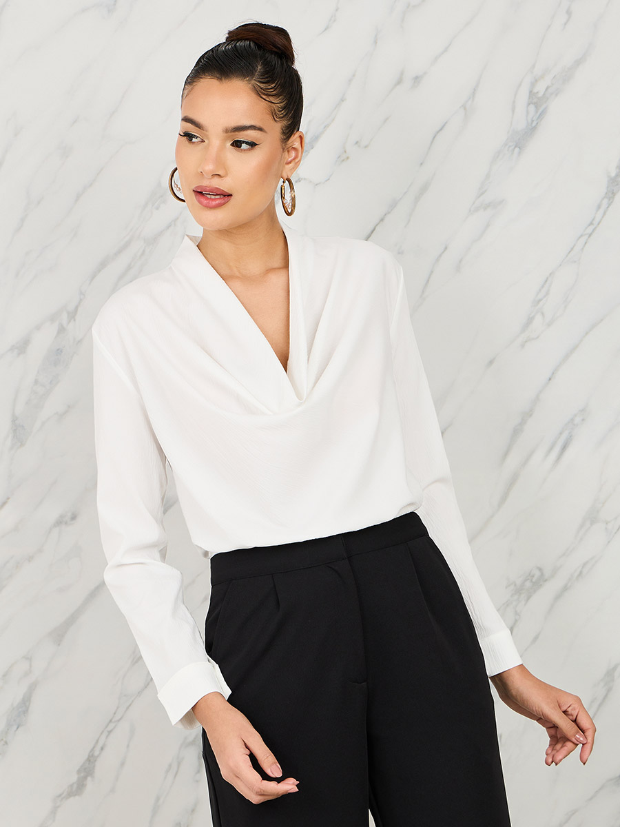 Textured Cowl Neck Long Sleeve Knit Top For Women at Bahrain Styli