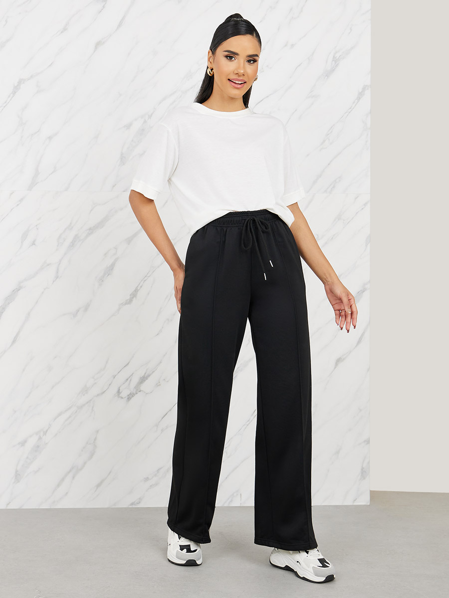 Pintuck Drawcord Waistband Wide Leg Joggers For Women at Saudi Styli