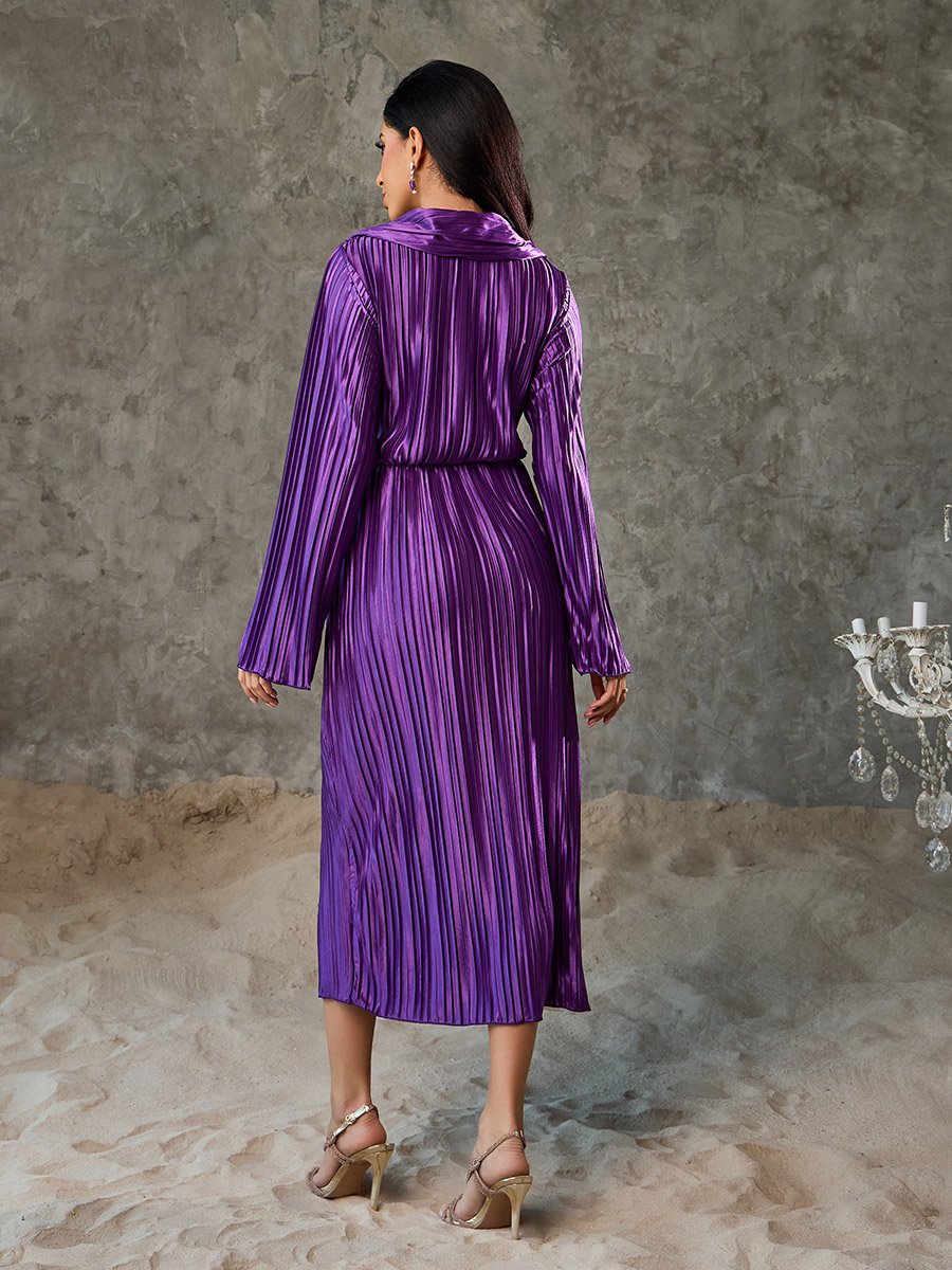 ワンピース ETMON Slip Pointed Pleats Dress, Purple Halter neck chiffon purple dress