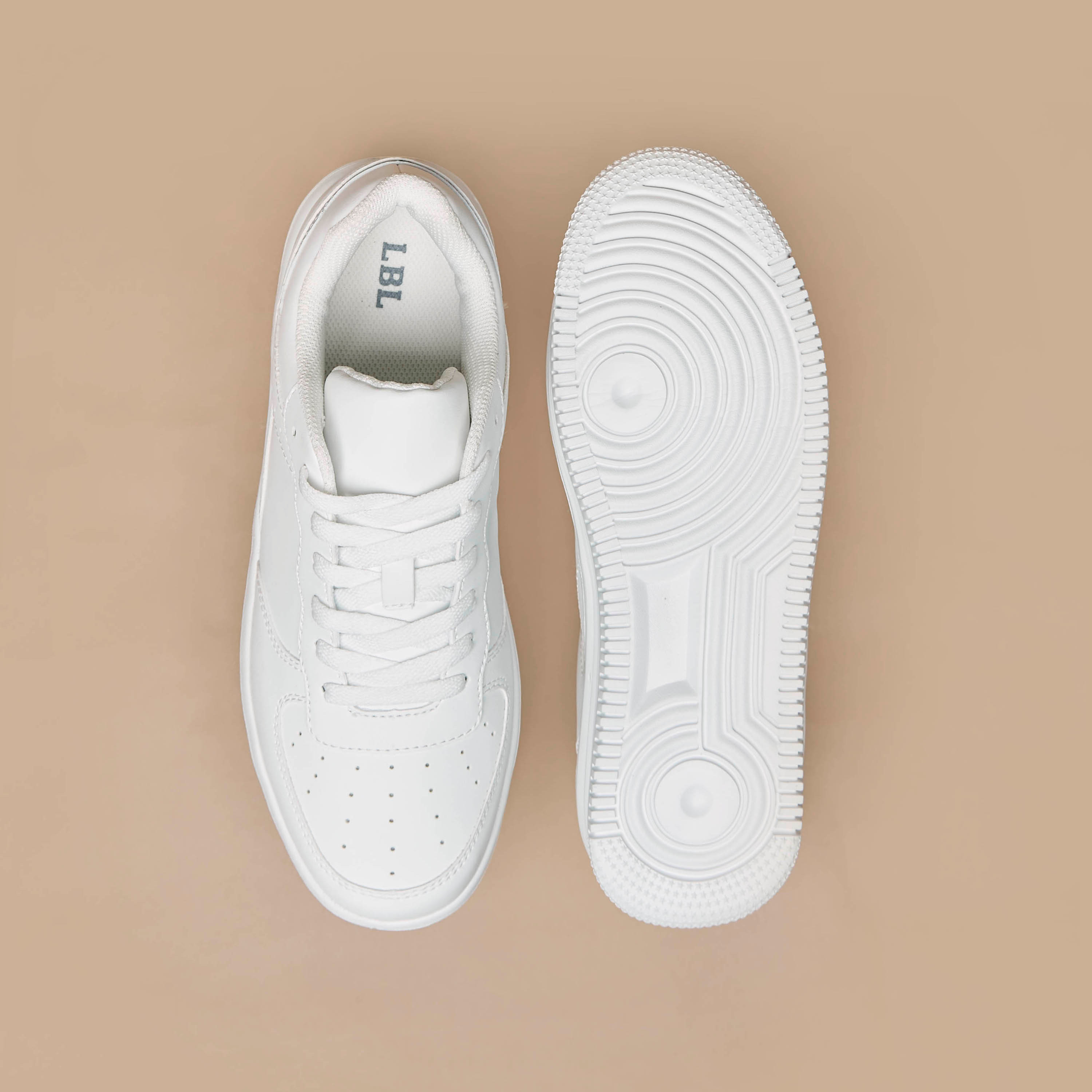 Buy Solid Lace Up Low Ankle Sneakers White For Men | Styli UAE