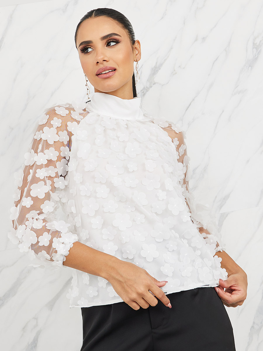 Mesh Tie White Mesh Long Sleeve Top Corset Style Tie Around White