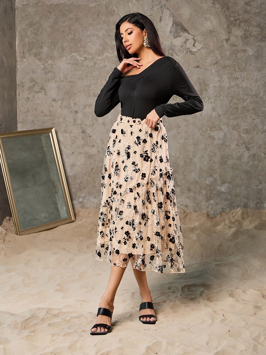 Embroidered Mesh Skirt Floral Embroidered Midi Skirt Buy Floral