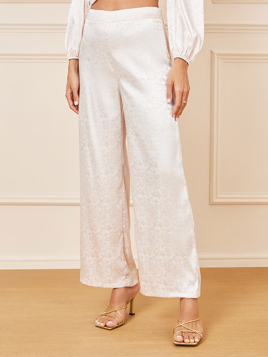 Buy Satin Jacquard Wrap Top and Wide Leg Pants Co-Ords Cream