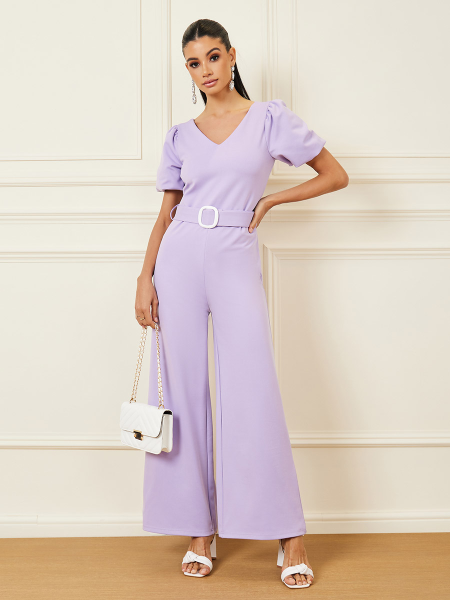 Volume Sleeves Belted Wide Leg Jumpsuit For Women at Bahrain Styli