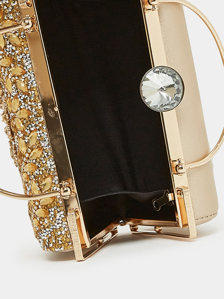 Buy Stone Embellished Clutch Bag Gold For Women | Styli Saudi