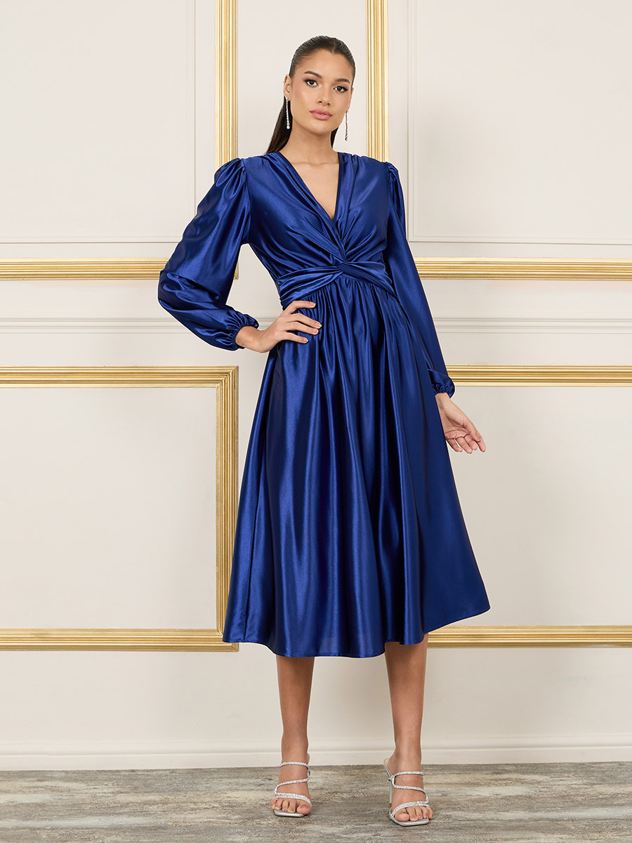 rust satin twist front open sleeve wrap dress Floral Bubble Midi PinkBlush Versatile styling Rust Dresses Oh Hello