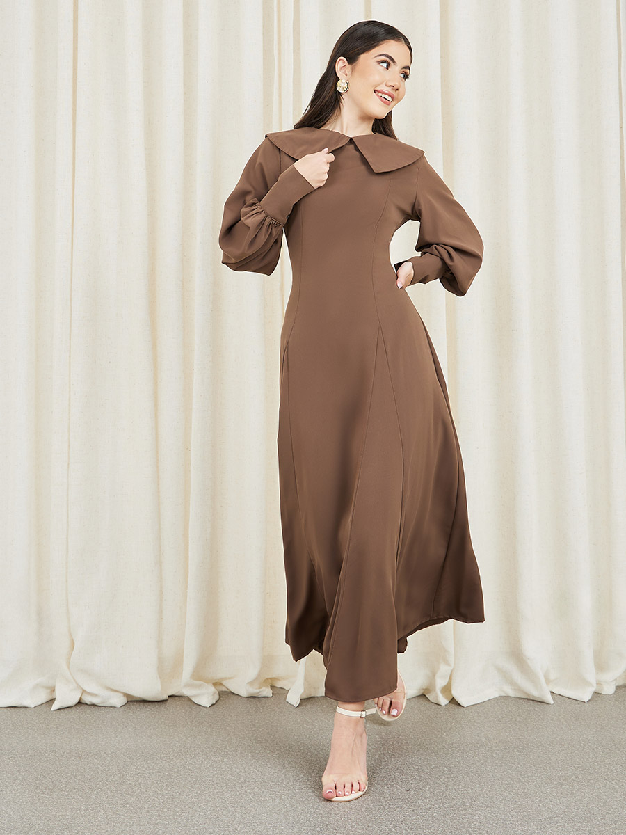 Peter Pan Collar A-Line Maxi Dress For Women at UAE Styli