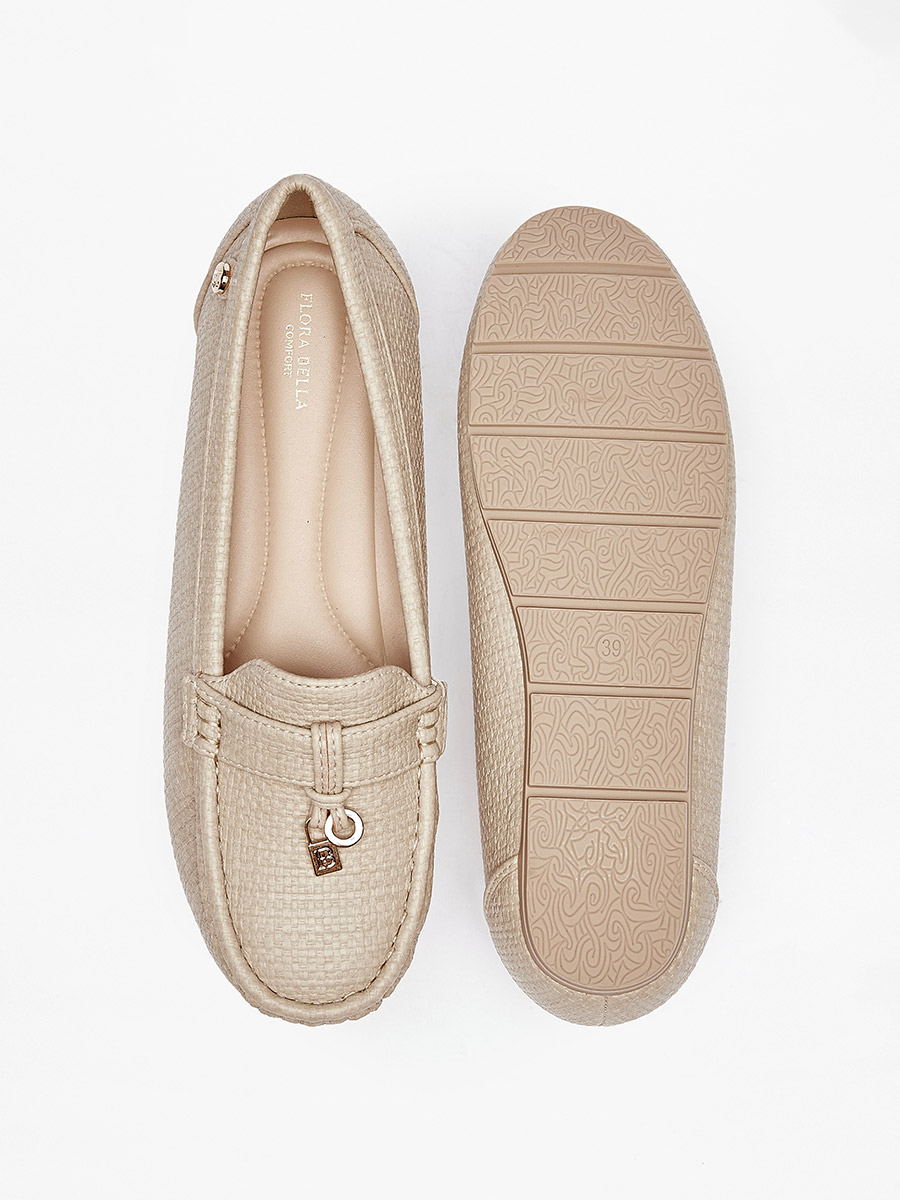 Buy Textured Slip On Loafers with Metallic Accent Beige For Women 
