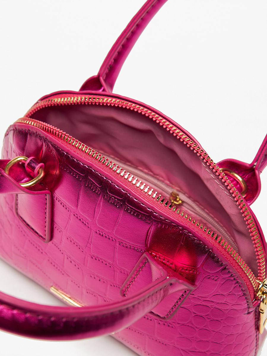 Buy Croc Textured Metallic Handbag with Chain Strap Pink For Women 