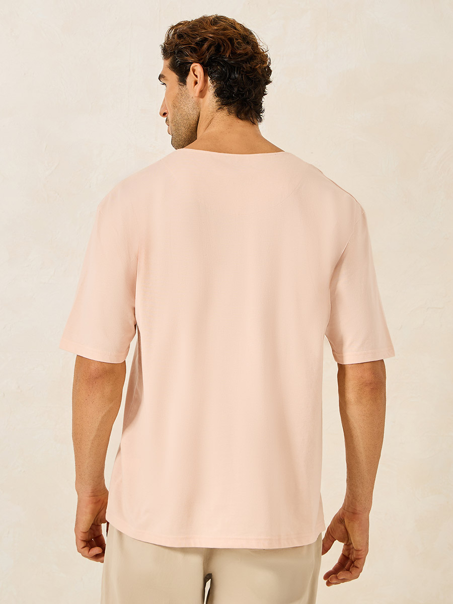 Buy Notch Neck Detail Oversized T-Shirt Light Pink For Men