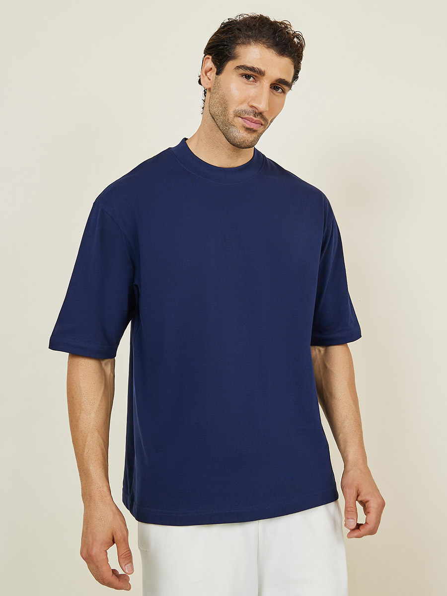 Men Oversized Mock Neck T-Shirt For Men at UAE Styli