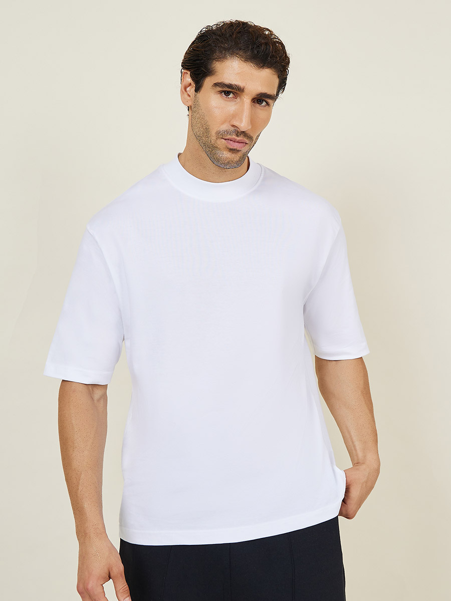 Tee Shirt White Short Sleeve Mock Neck Undershirt White Mock