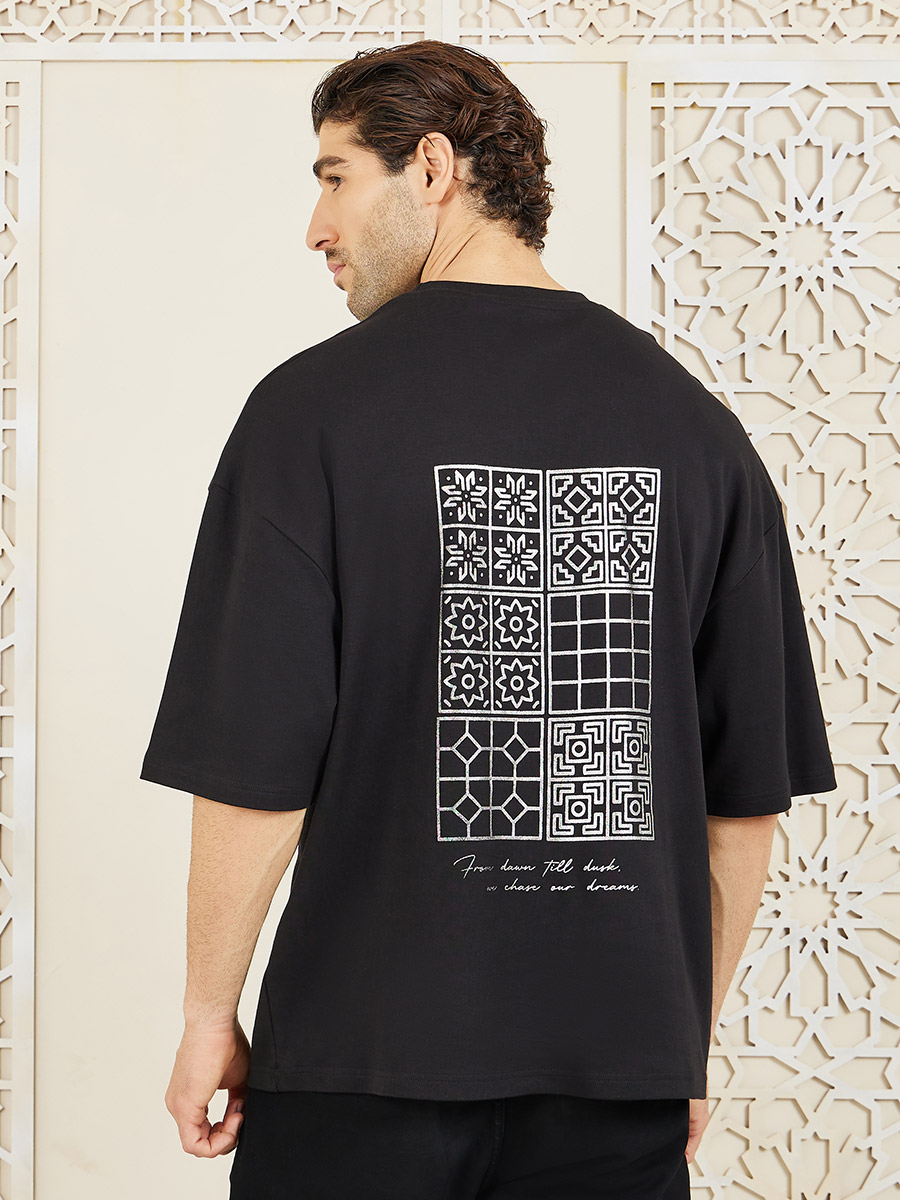 Buy Premium Heavy Jersey Foil Print Oversized T-Shirt Black