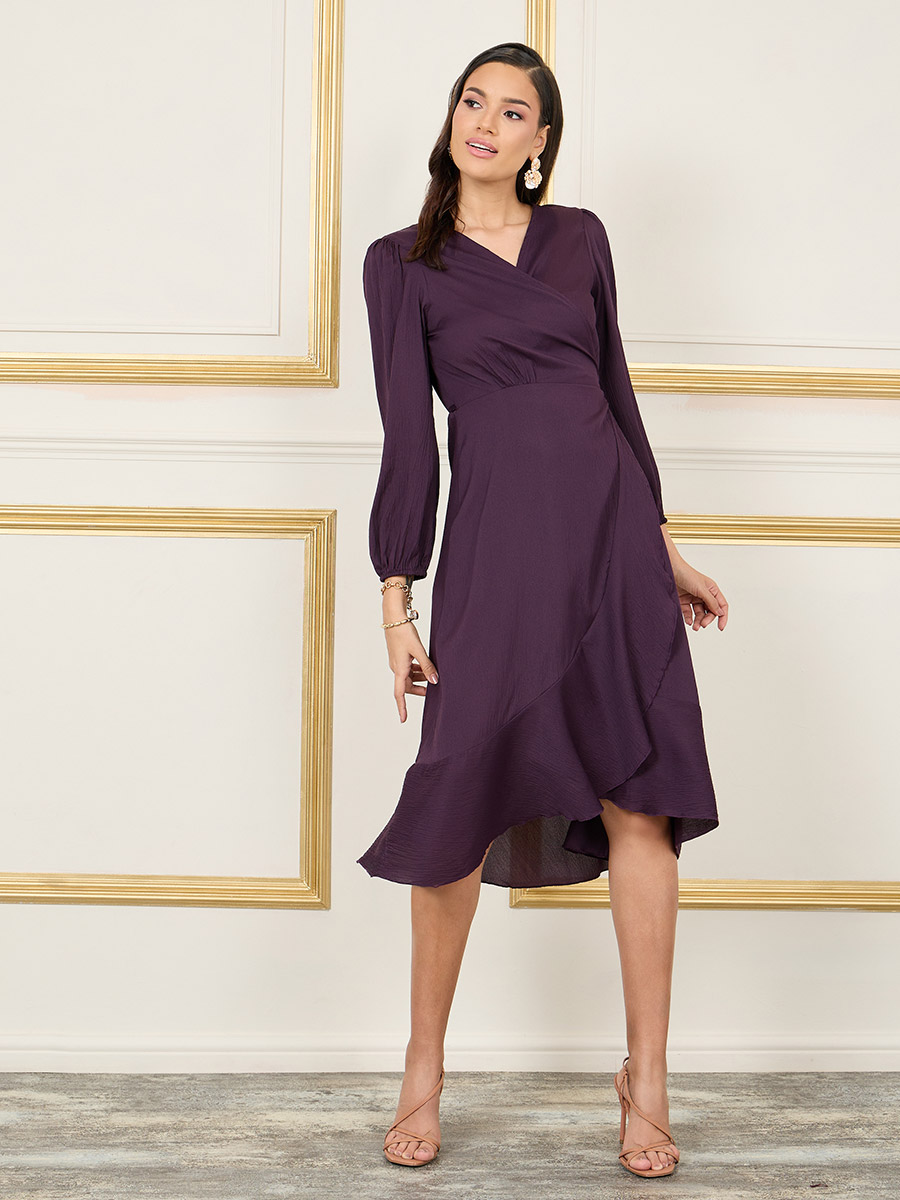 Crepe Ruffle Hem Wrap Midi Dress For Women at UAE Styli