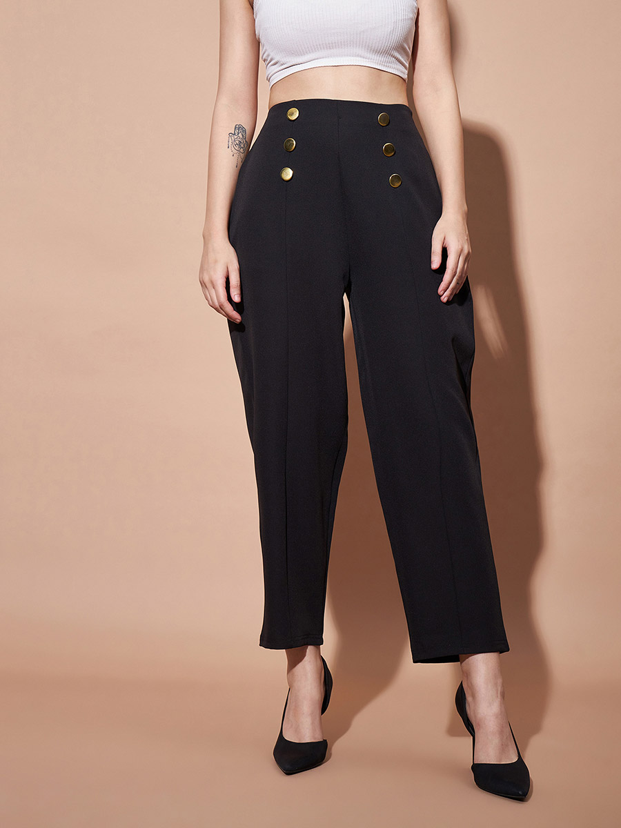 Button Detail Front Darted Balloon Fit Pants For Women at Saudi