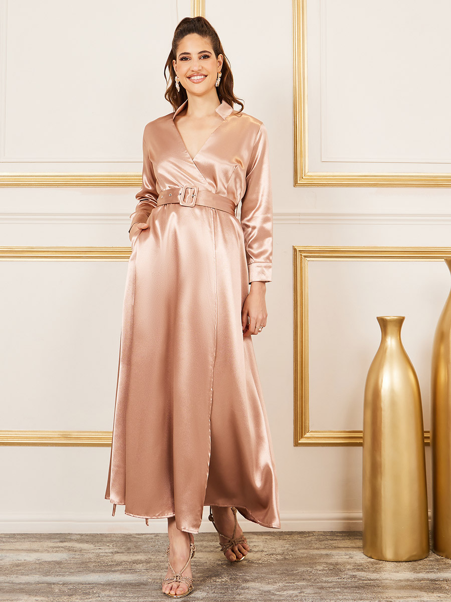 mame SilkCotton I‐Line Dress Mame Kurogouchi】 Back Satin Crepe Georgette Embroidered