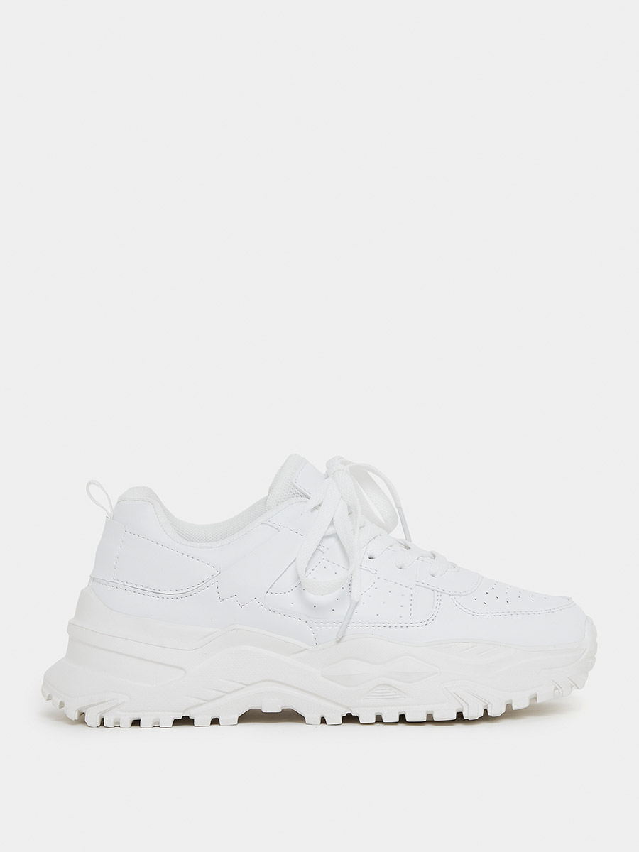 Buy Perforated Lace Up Chunky Sneakers White For Women