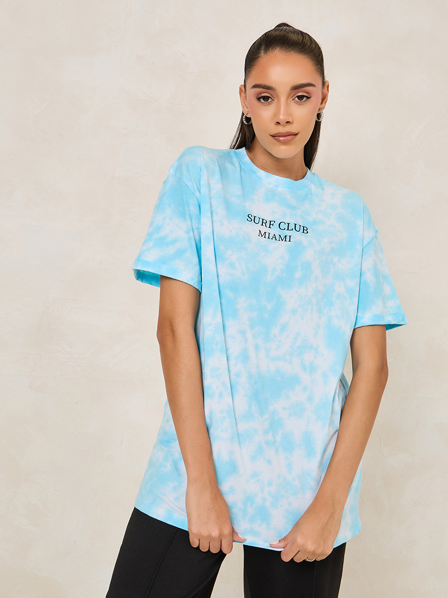 Buy Oversized Tie and Dye Turn-Up Sleeve T-Shirt Blue For
