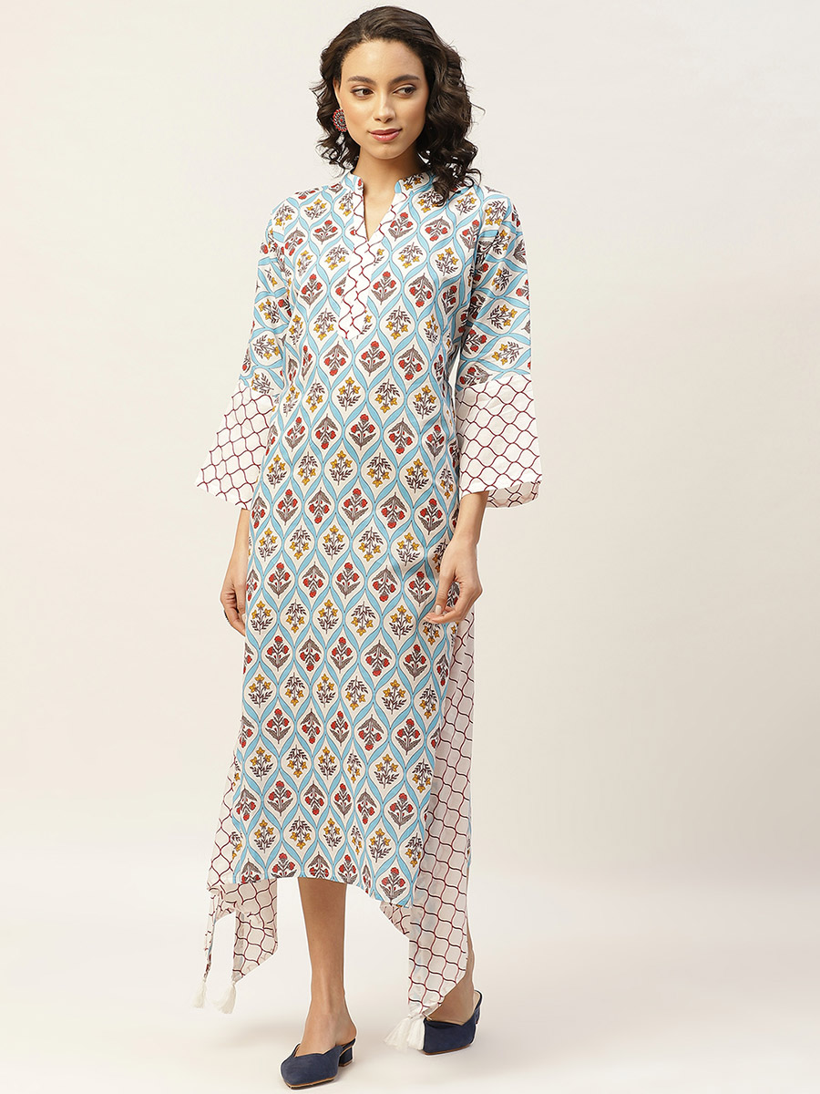 notch neck floral kaftan dress