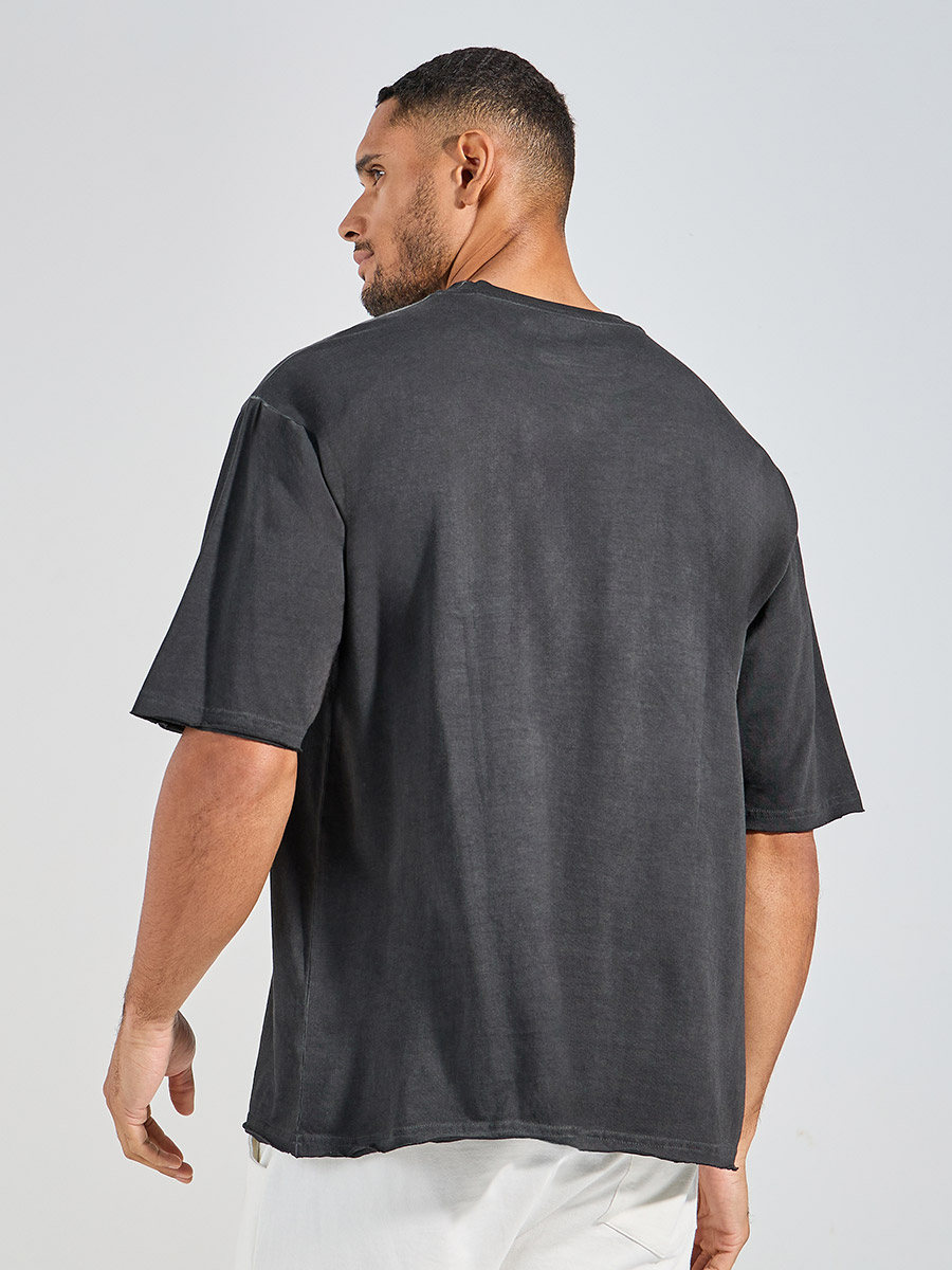 Buy Overdyed Washed Oversized T-Shirt with Raw Edge Sleeve