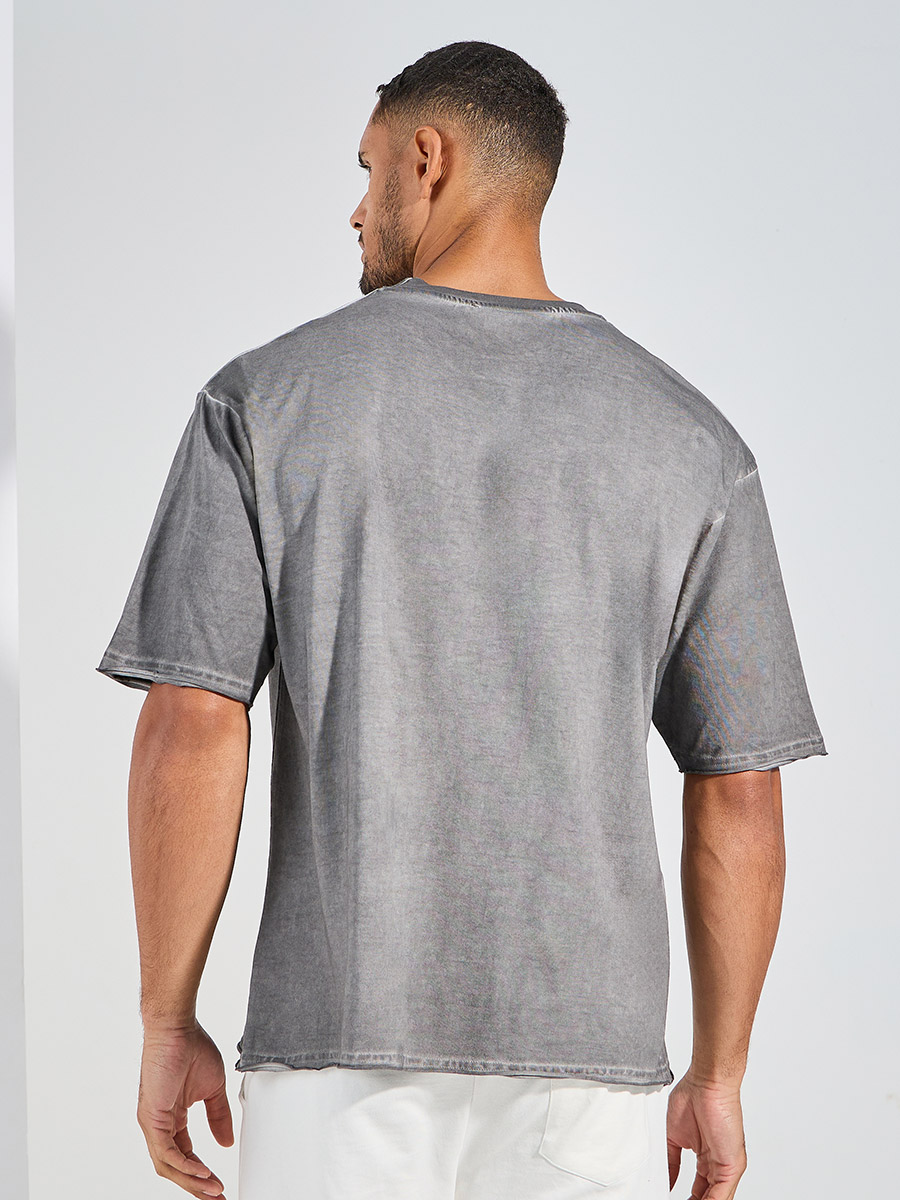 Buy Overdyed Washed Oversized T-Shirt with Raw Edge Sleeve