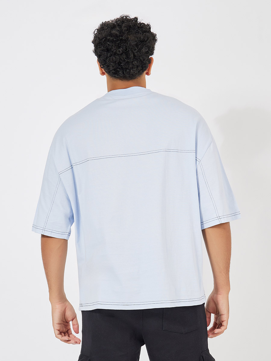 Buy Contrast Stitch Boxy T-Shirt with Graphic Pocket Light