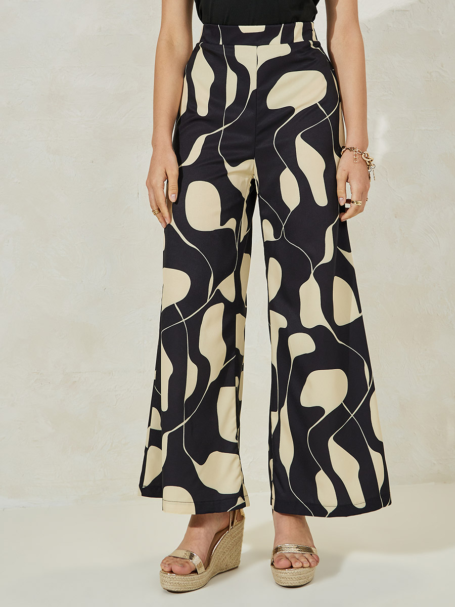 VIP【関税送料無料】希少 O BIANI PRINTED SILK TROUSERS Buy Draped Wide Leg Pants with Pintuck Brown For Women