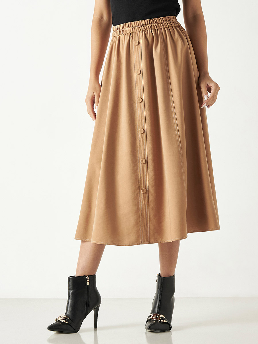 Outfit Beige Button Down Skirt Midi Skirt Outfit A Line Button