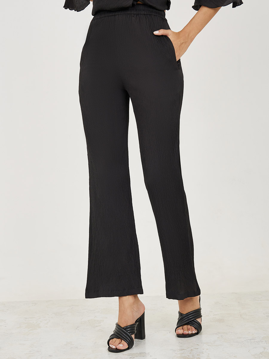 Buy V Neck Belted Peplum Top and Bootcut Pants Co-Ords Black