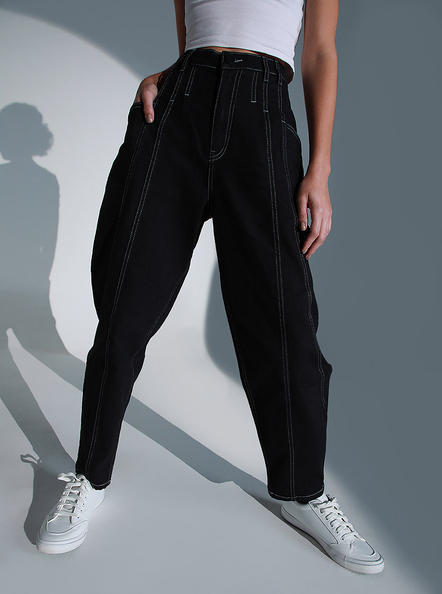 High Rise Balloon Fit Jeans with Pockets For Women at Kuwait Styli