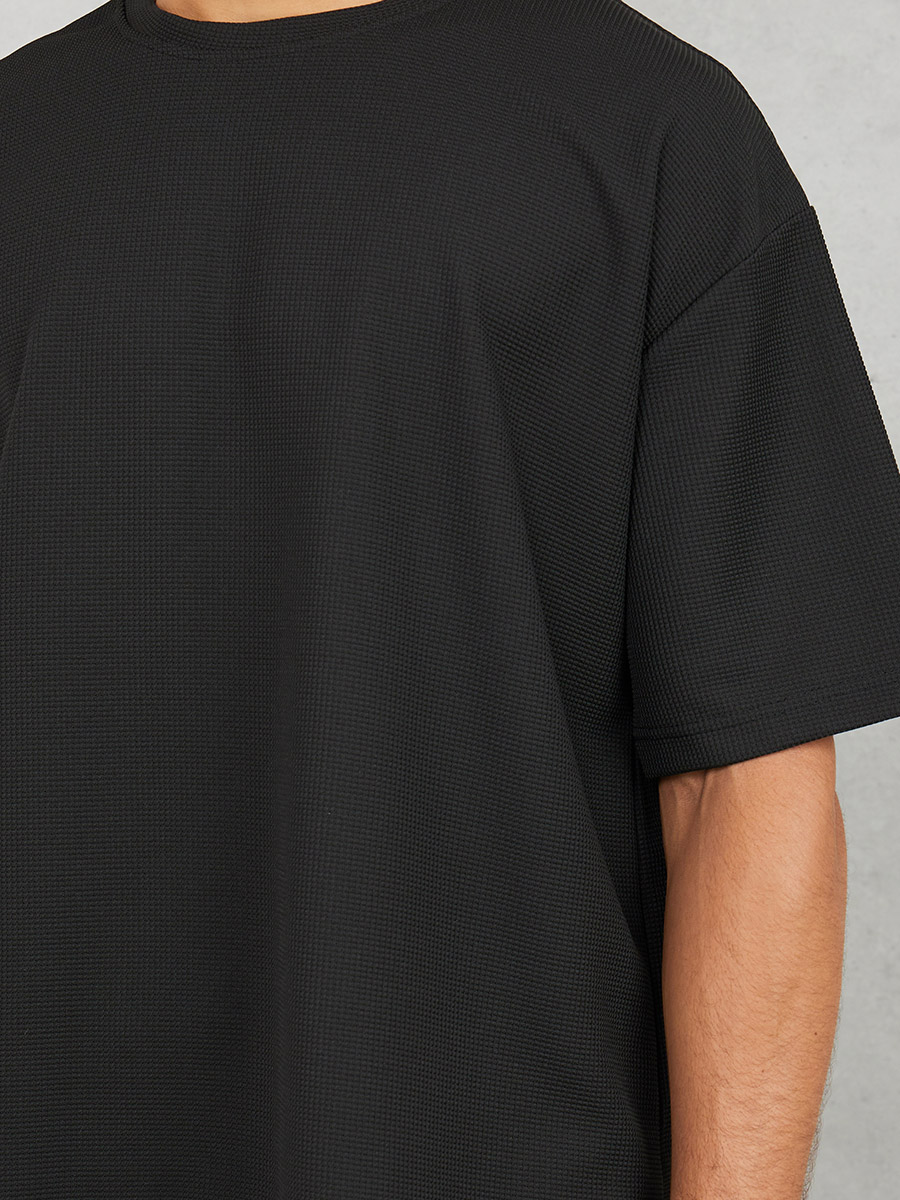 Buy Solid Textured Knit Oversized Streetwear T-Shirt and