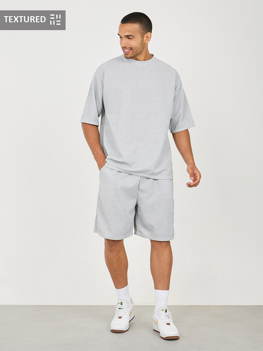 Solid Textured Knit Oversized Streetwear T-Shirt and Shorts Set
