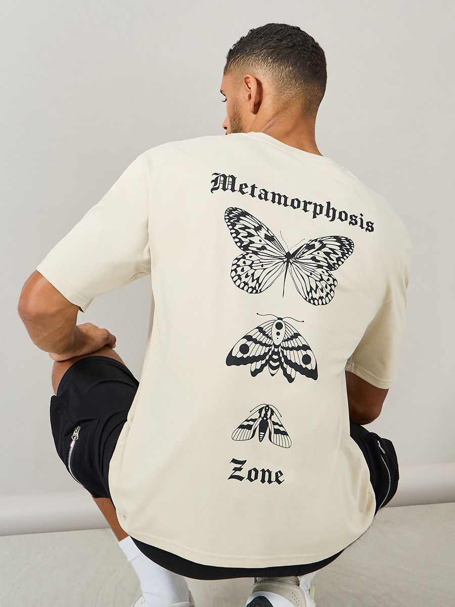 Tシャツ・カットソー No.0291 washing butterfly half T Buy Butterfly Graphic Oversized Streetwear T-Shirt Beige For