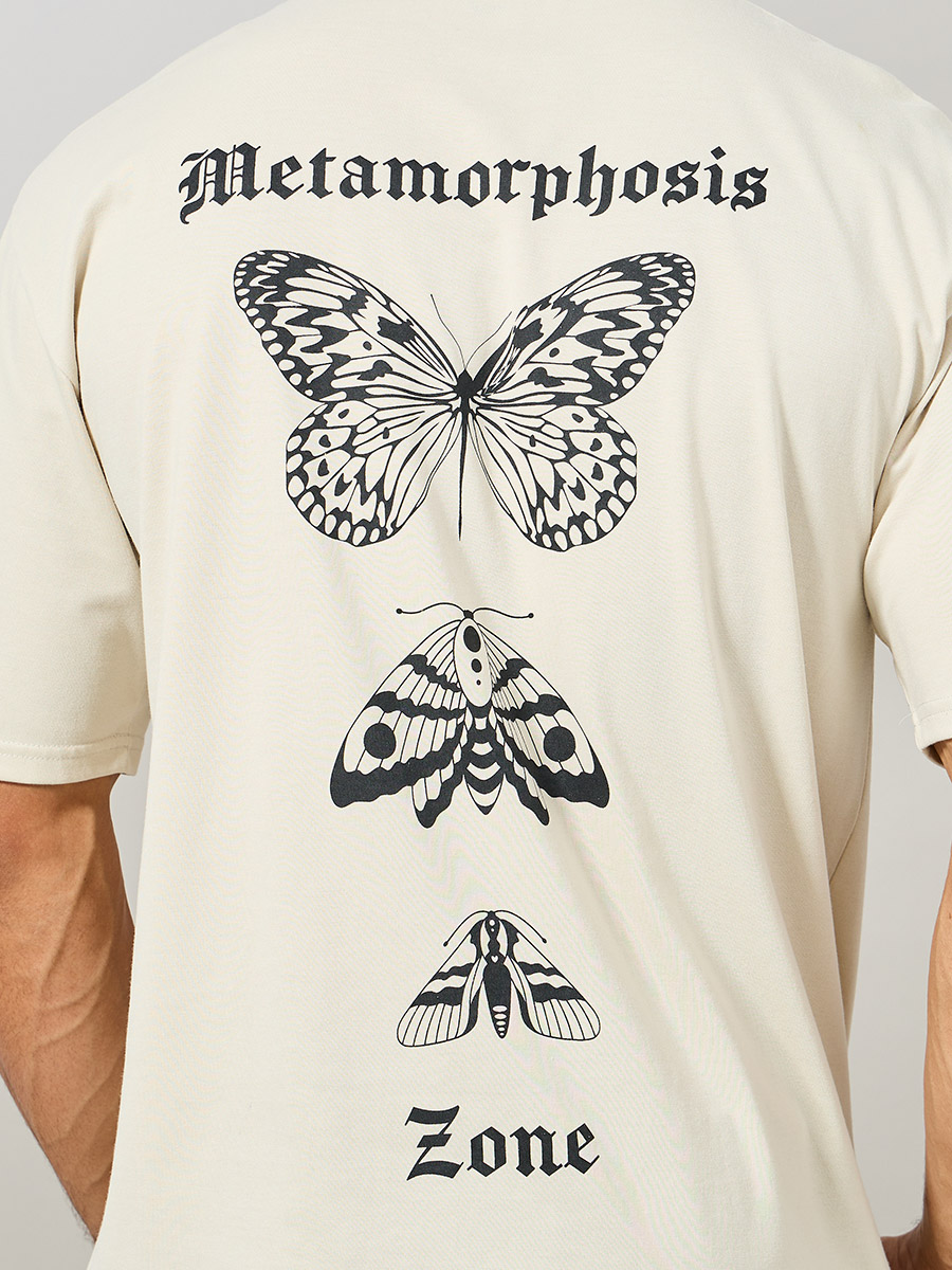 Tシャツ・カットソー No.0291 washing butterfly half T Buy Butterfly Graphic Oversized Streetwear T-Shirt Beige For